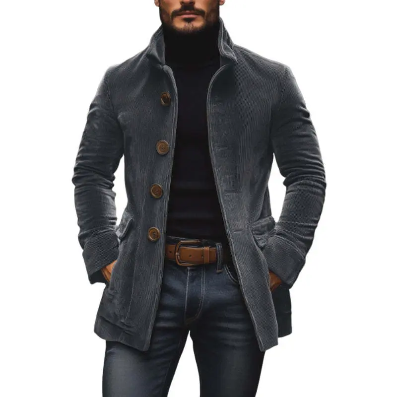 Men's Stand Collar Jacket – Solid Button Cardigan with Pockets for Spring Autumn Casual Wear