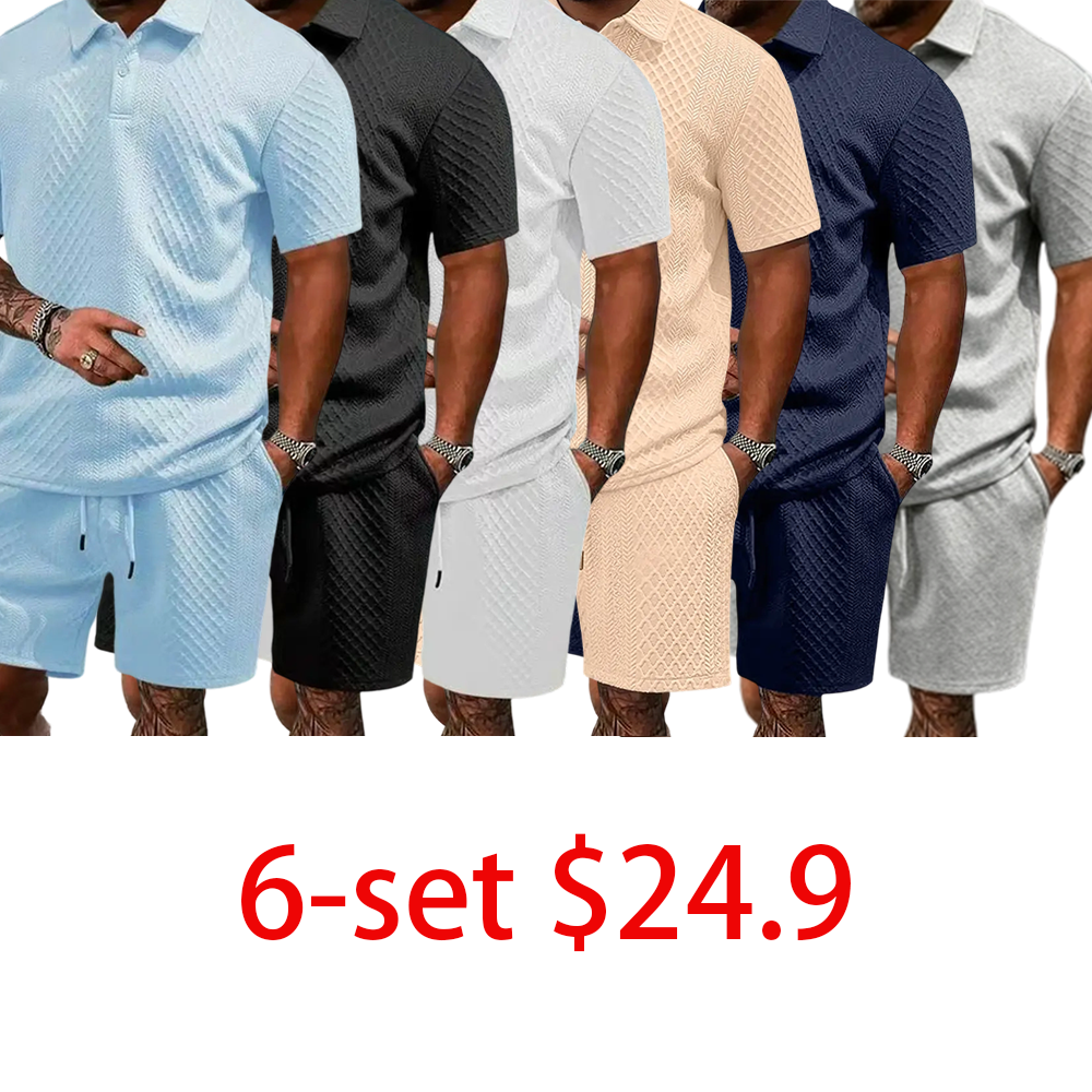 Men's 2-Piece Summer Polo Shirt & Shorts Set – Loose Fit Breathable Casual Sports Outfit