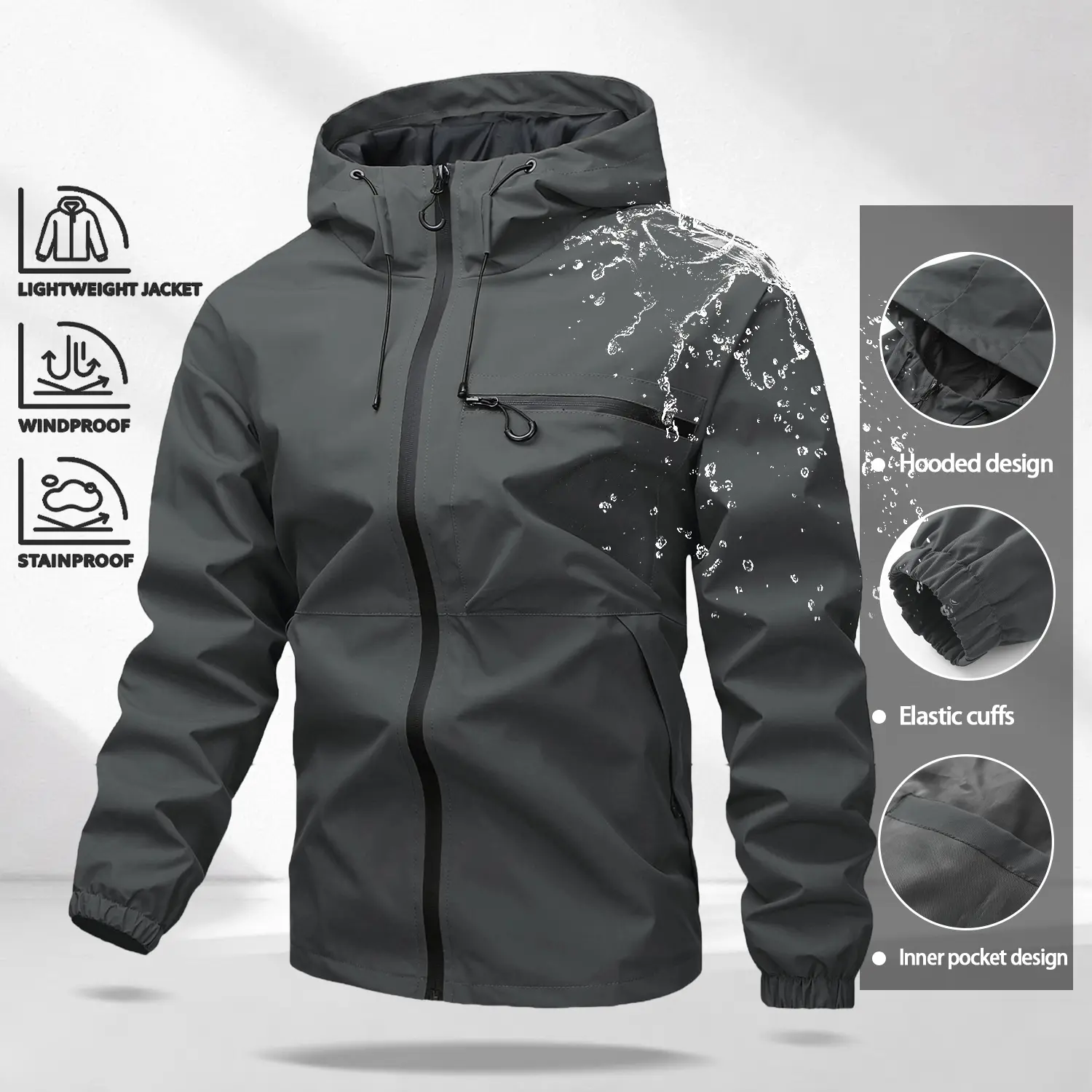 Unisex 4-Pack All-Weather Jacket – Waterproof Windproof Hooded Lightweight Outdoor Coat with Adjustable Cuffs
