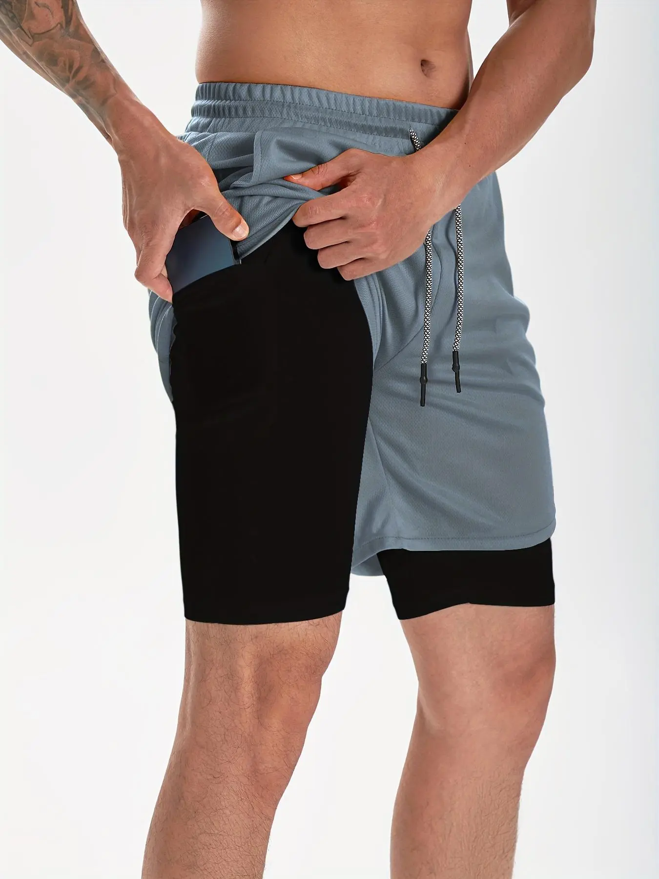Men's 2-in-1 Drawstring Shorts – Athletic Summer Shorts with Towel Loop & Pockets