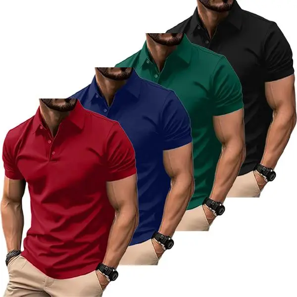 Men's 4-Pack Business Polo Shirts – Soft Stretch Comfortable Casual Polyester Tees