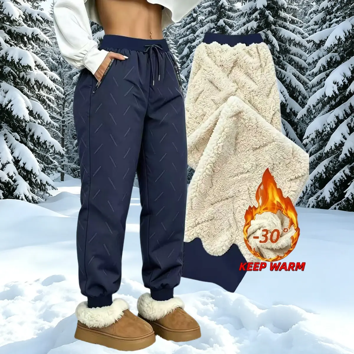 Women's Fleece Jogger Pants – Warm Winter Athletic Pants with Zip Pockets, Worldwide Shipping