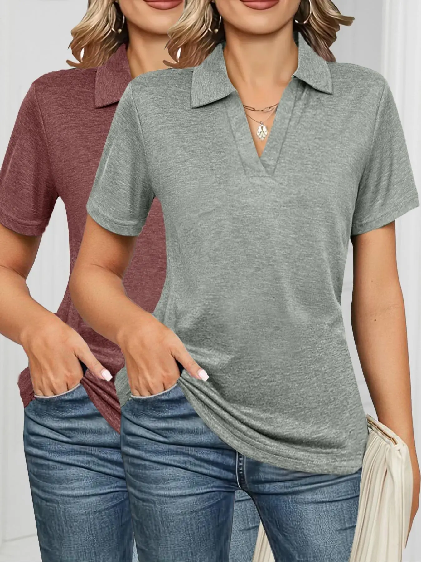 Women's 4-Pack Solid Polo Shirts – Short Sleeve Collared Casual Summer Tops