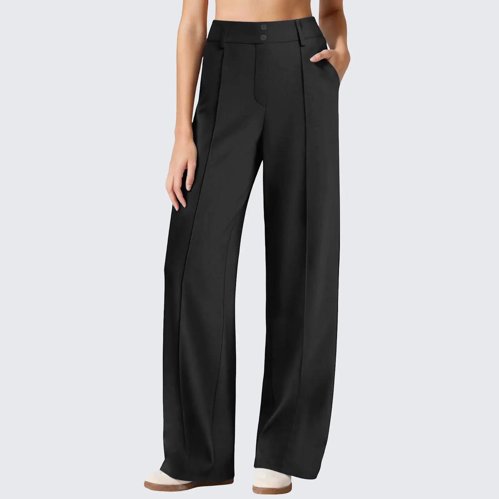 Women's 6-Pack Stretch Dress Pants – High-Rise Straight Leg Lounge Trousers with Pockets