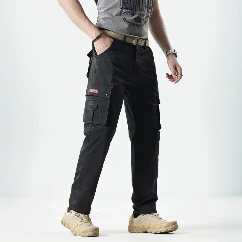 Men's Fitted Utility Khakis – Straight-Leg Solid-Color Multi-Pocket Casual Pants