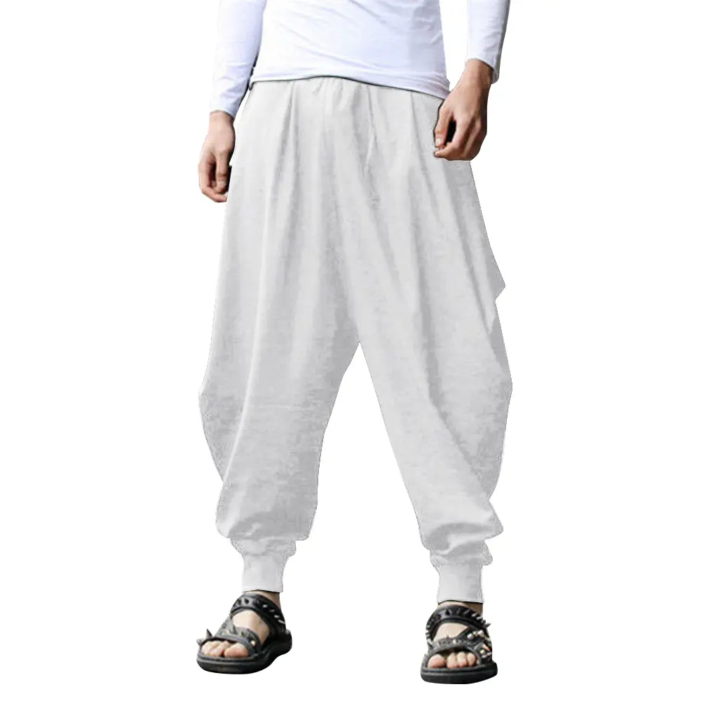 Men's 4-Pack Linen Harem Pants – Baggy Boho Yoga Drop Crotch Casual Trousers