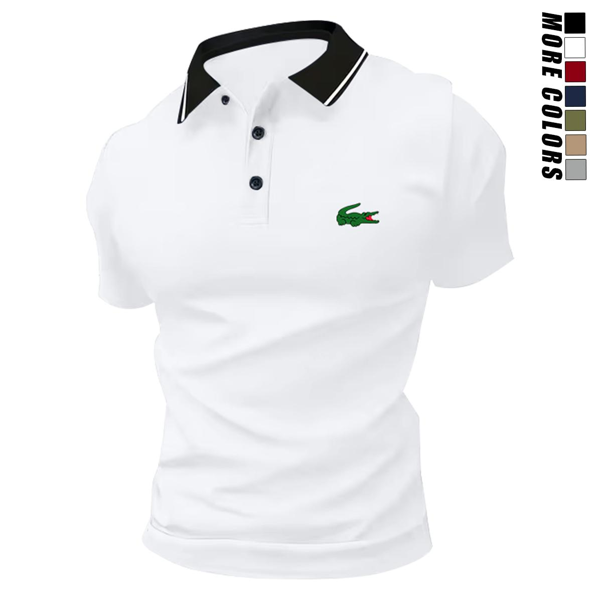 Men's 8-Pack Polo Shirt Set – Stylish Green Crocodile Print, Breathable Short Sleeve Business-Casual Summer Tees, Great Gift Idea