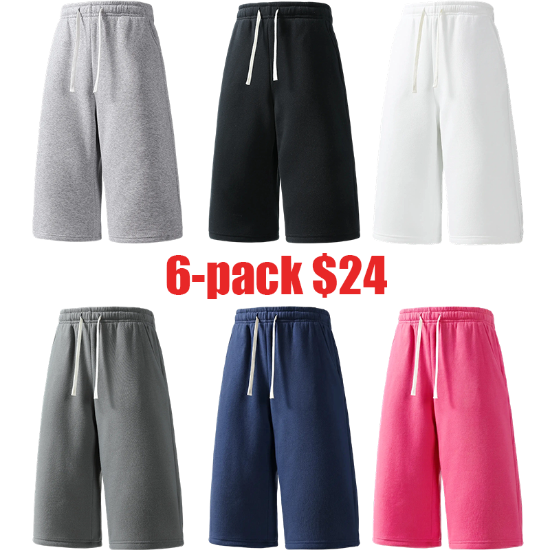 6PCS Men’s 7-Inch Casual Sweat Shorts + Free Socks, Loose Drawstring Workout Shorts, Multicolor,summervibes