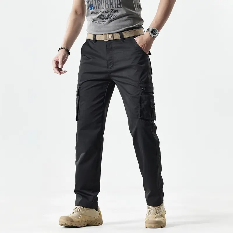 Men's Fitted Utility Khakis – Straight-Leg Solid-Color Multi-Pocket Casual Pants