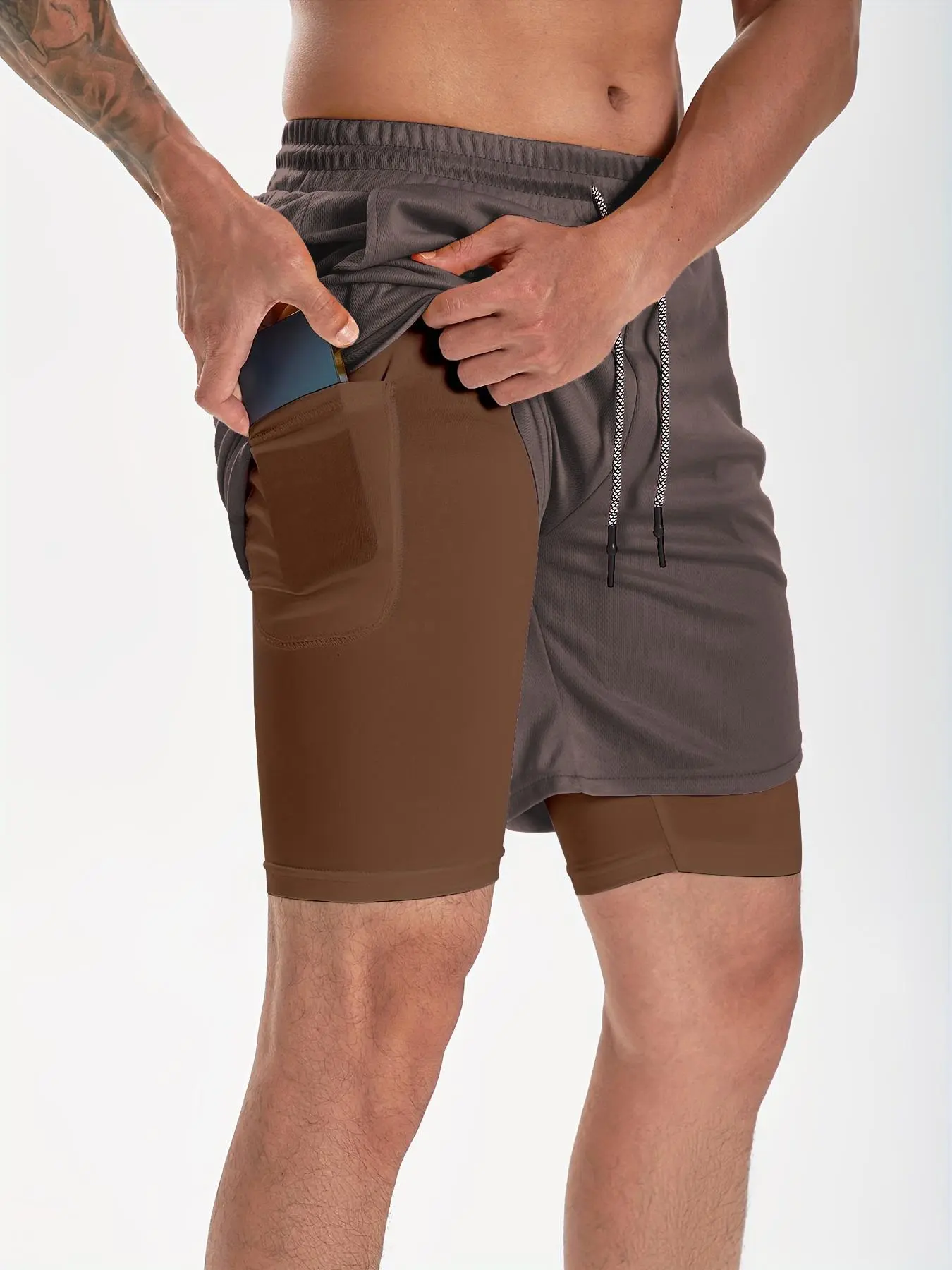 Men's 2-in-1 Drawstring Shorts – Athletic Summer Shorts with Towel Loop & Pockets