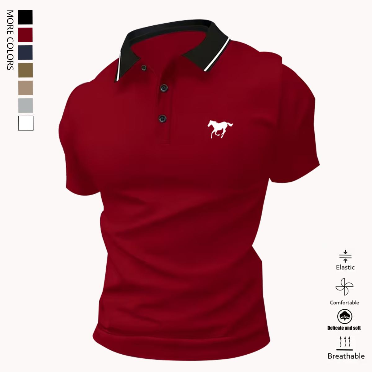 Men’s polo shirt set, casual men’s polo shirt, solid color buttoned basic style
