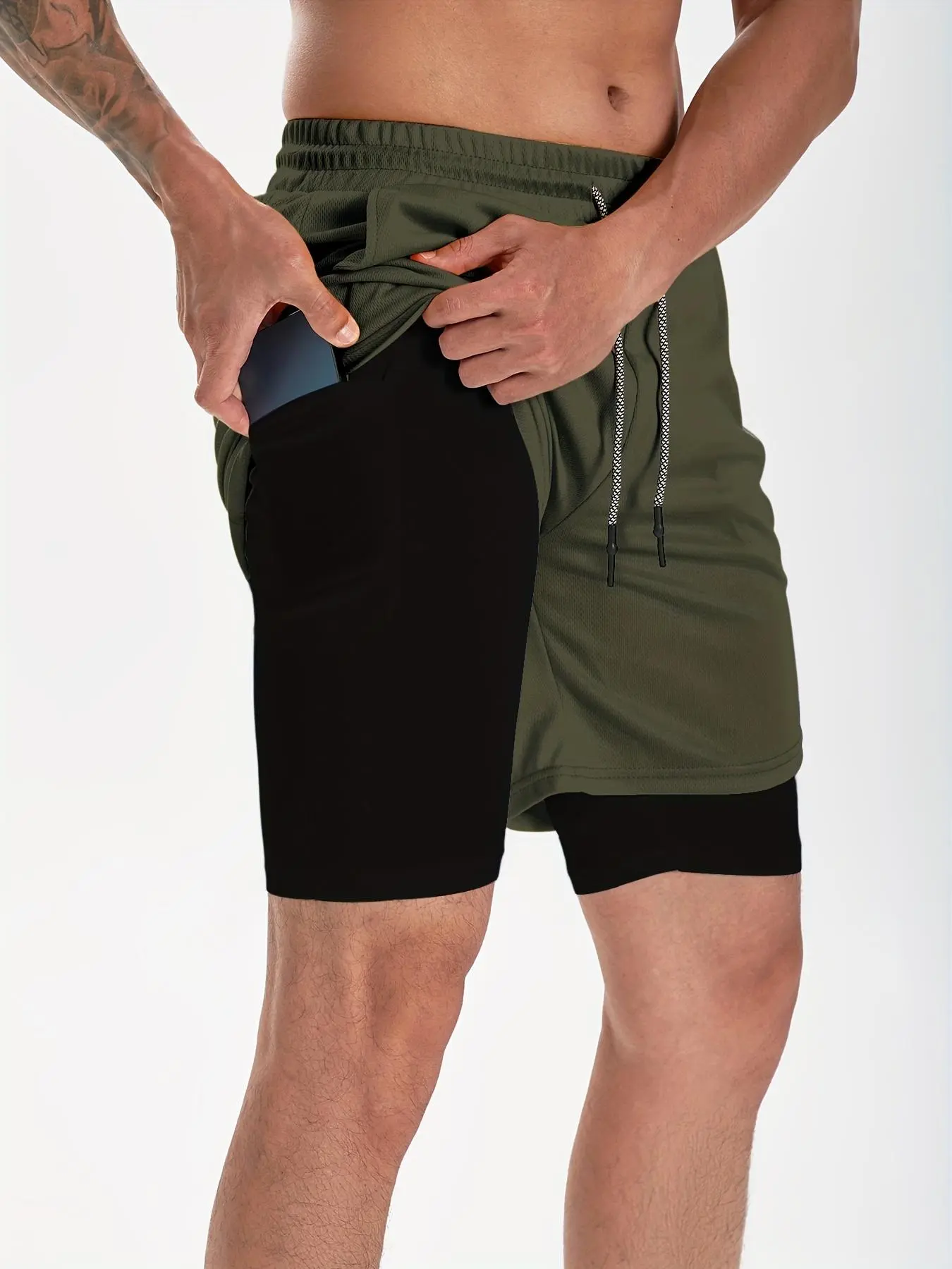 Men's 2-in-1 Drawstring Shorts – Athletic Summer Shorts with Towel Loop & Pockets