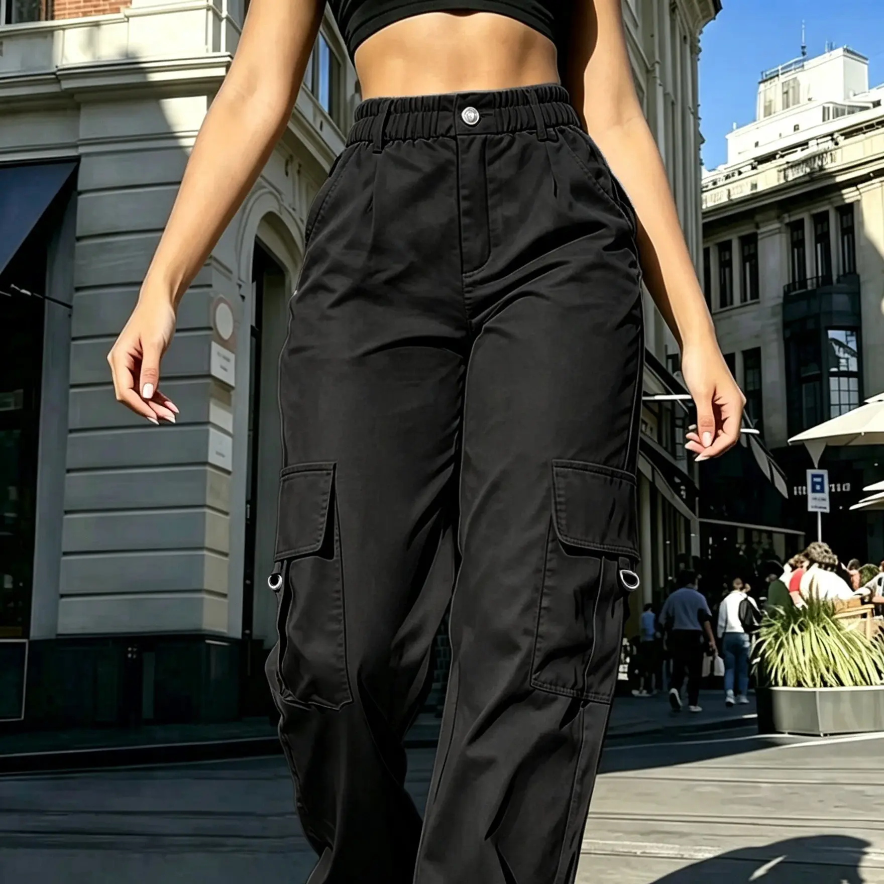 Women's High-Waisted Cargo Pants – Y2K Street Style Tactical Pants with Pockets