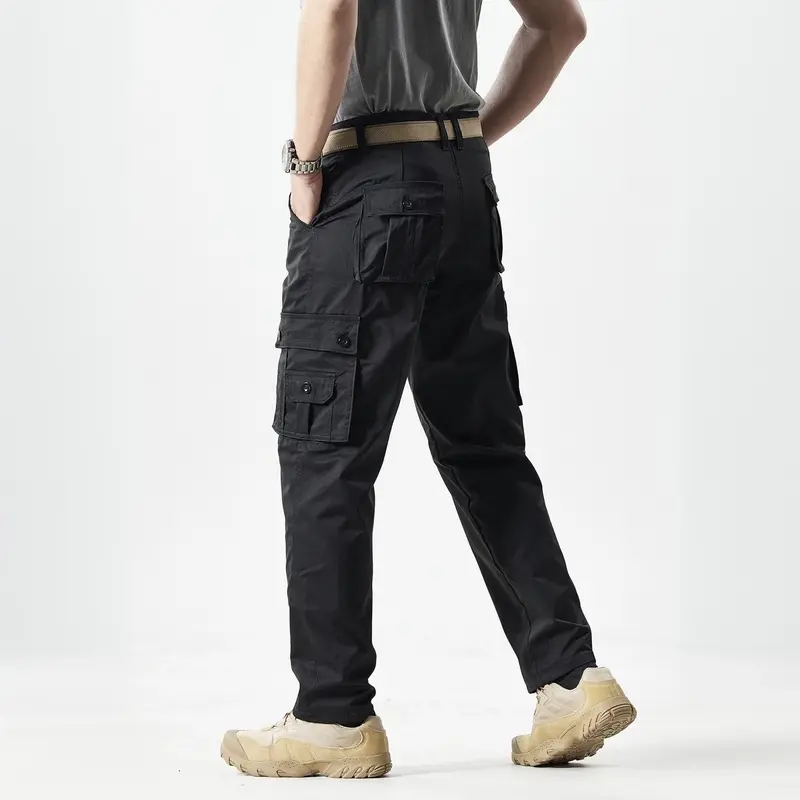 Men's Fitted Utility Khakis – Straight-Leg Solid-Color Multi-Pocket Casual Pants