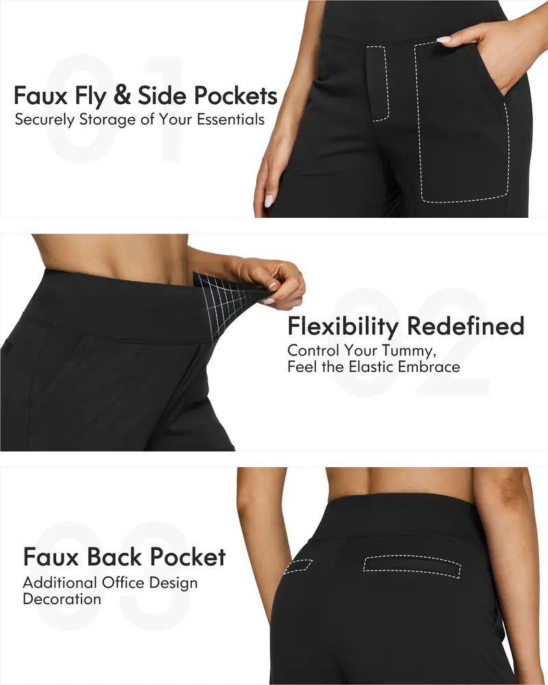 Women's 6-Pack High Waist Wide Leg Pants – Soft Stretch Yoga Pants with Pockets, Plus-Size Business Casual Daily Wear