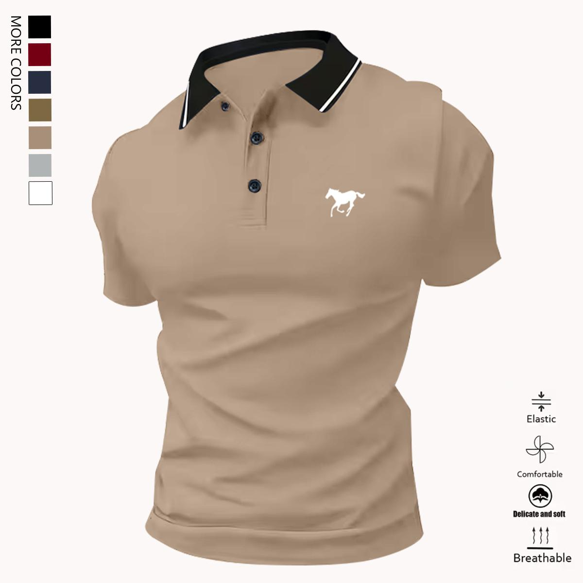 Men’s polo shirt set, casual men’s polo shirt, solid color buttoned basic style