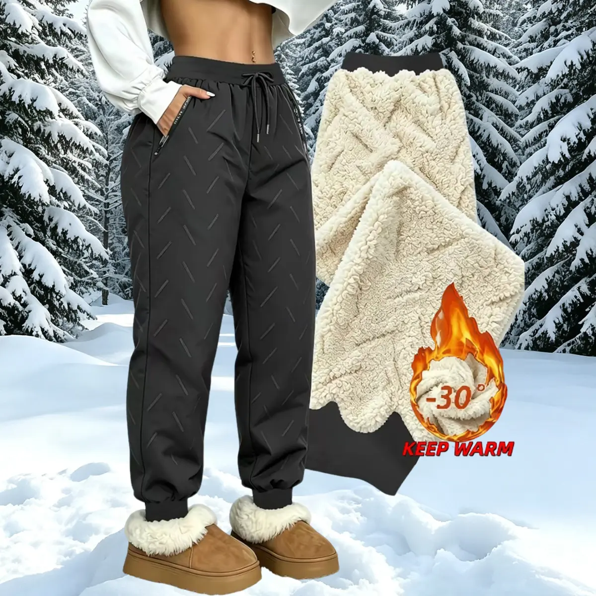Women's Fleece Jogger Pants – Warm Winter Athletic Pants with Zip Pockets, Worldwide Shipping