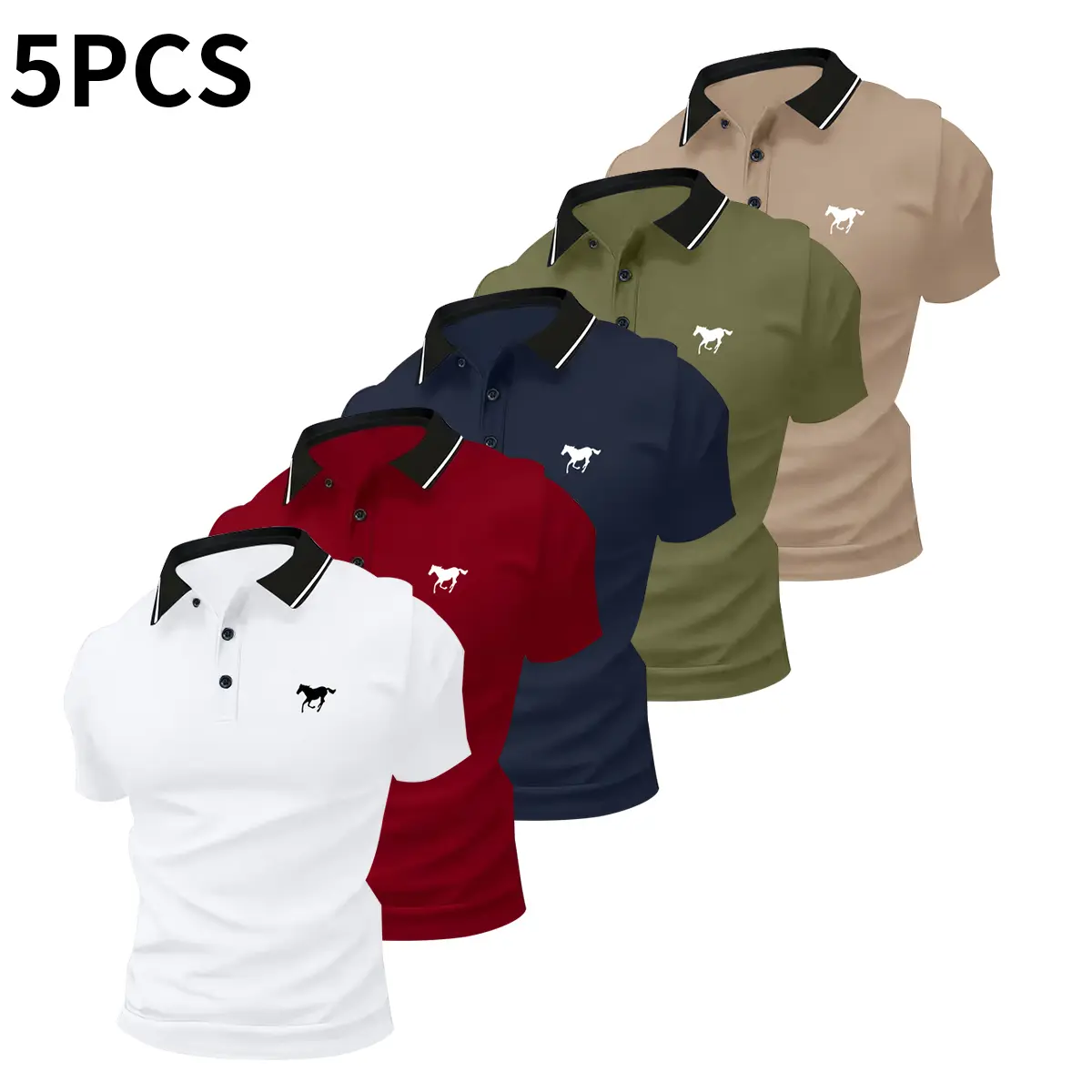 Men’s polo shirt set, casual men’s polo shirt, solid color buttoned basic style