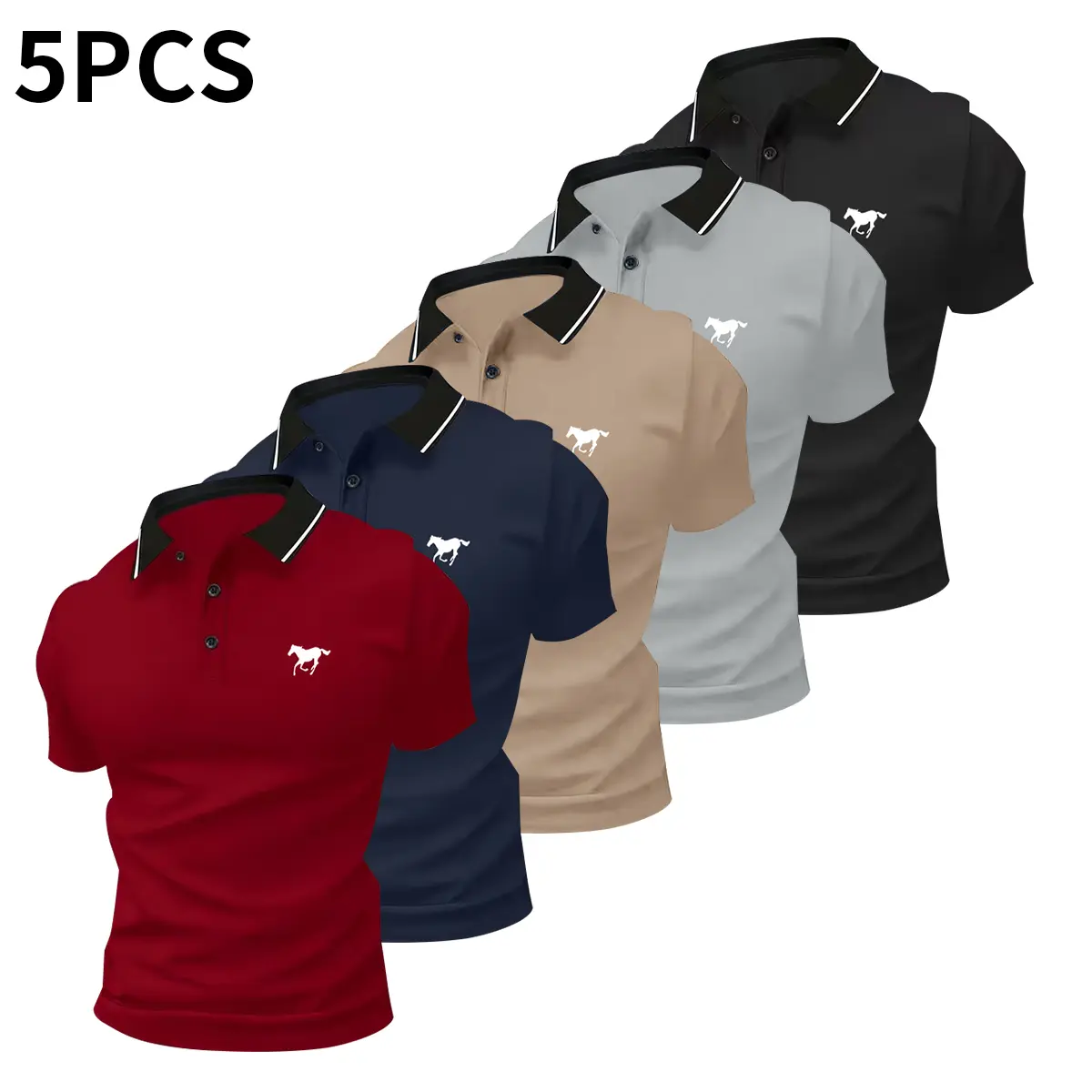 Men’s polo shirt set, casual men’s polo shirt, solid color buttoned basic style