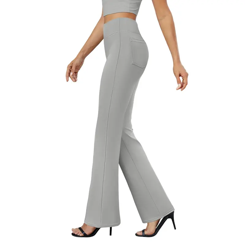 Women's High-Waisted Flared Yoga Pants – Tummy Control with Back Pockets for Office & Everyday