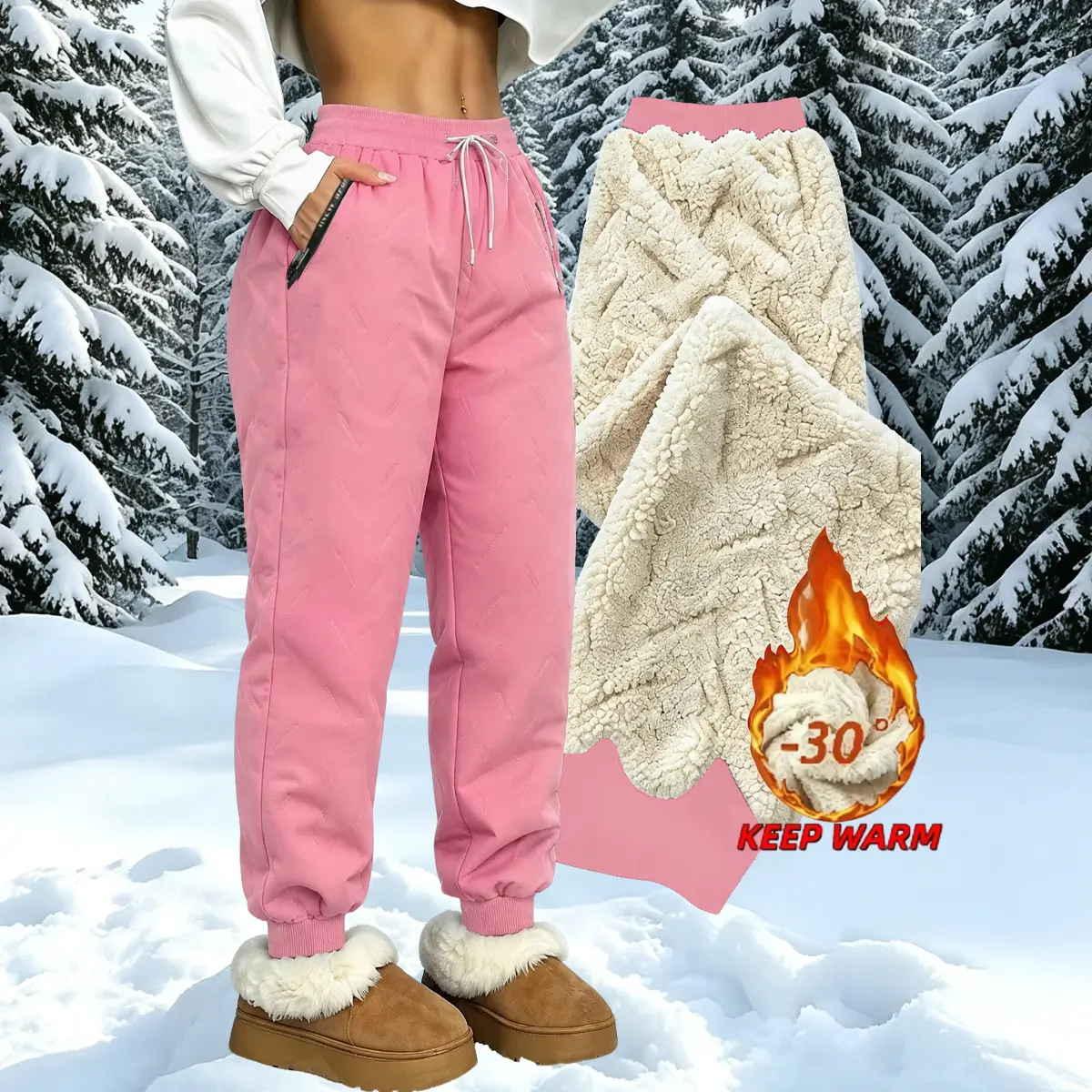 Women's Fleece Jogger Pants – Warm Winter Athletic Pants with Zip Pockets, Worldwide Shipping