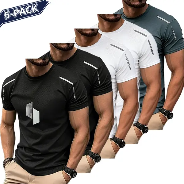 Men's 5-Pack Quick-Dry Gym Tees – Breathable Athletic Running & Training T-Shirts