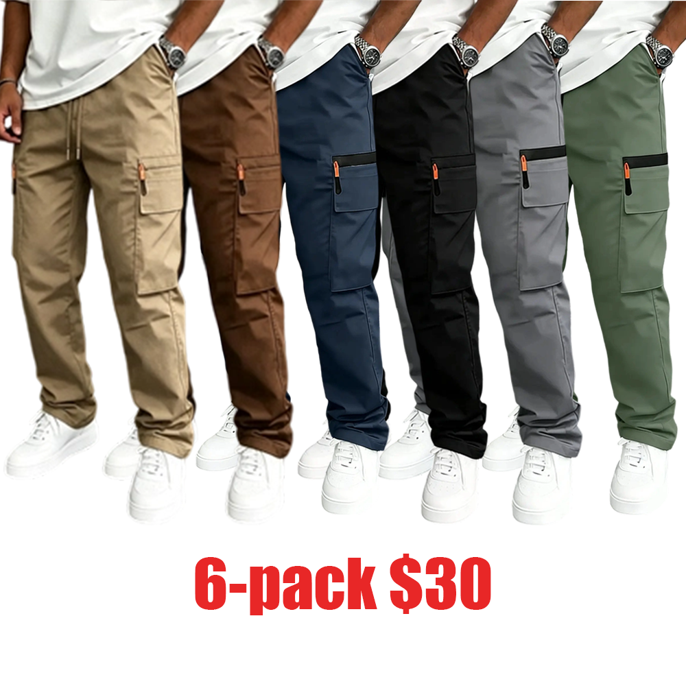 🔥 Last Chance! 6 Pieces for $30, Today Only! 🔥 Men's Solid-Color Tactical Work Pants – Multiple Pockets, Decorative Zipper, Lightweight 130g Fabric, Available in Various Colors & Plus Sizes