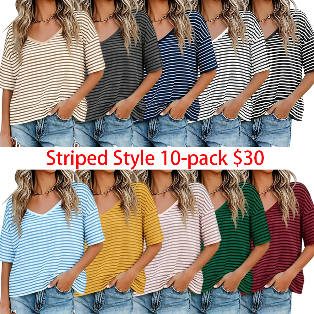 Last Chance! 5 Pieces for $24 – Today Only! Women's Summer V Neck T Shirts Casual Short Sleeve Flowy Tops Cute Loose Fit Basic Tees Soft