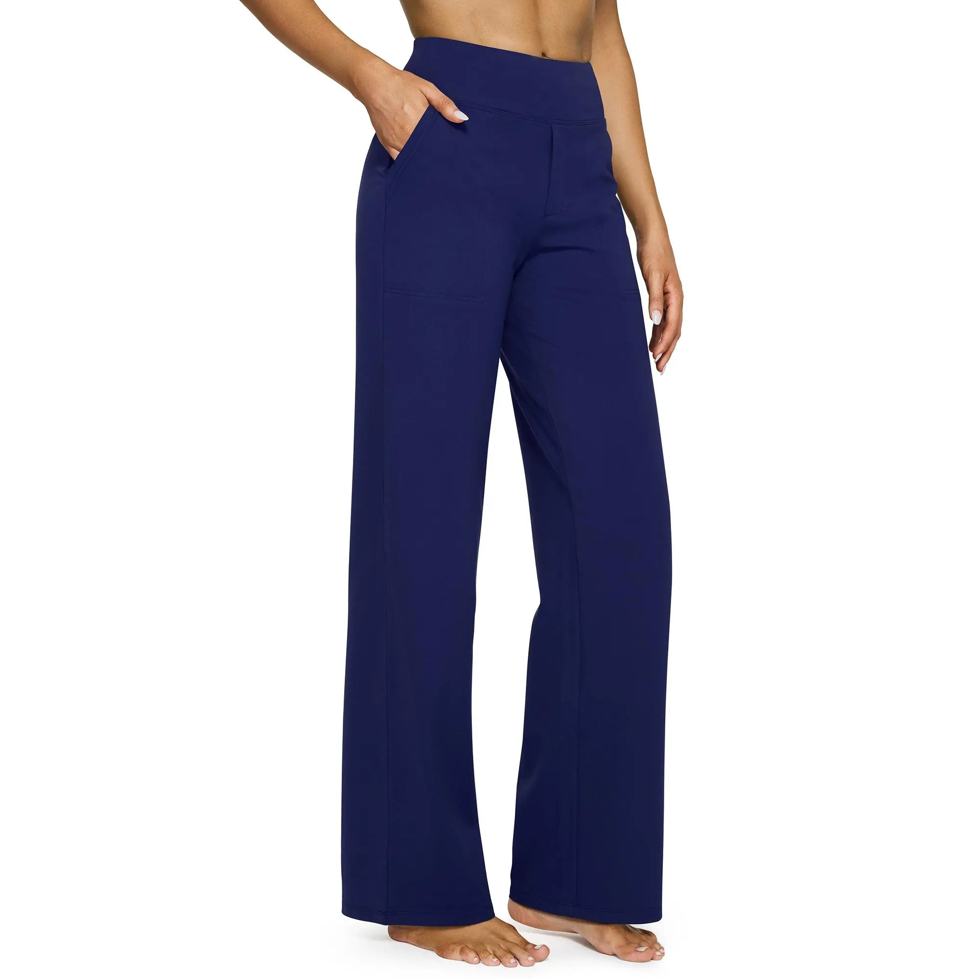 Women's 6-Pack High Waist Wide Leg Pants – Soft Stretch Yoga Pants with Pockets, Plus-Size Business Casual Daily Wear