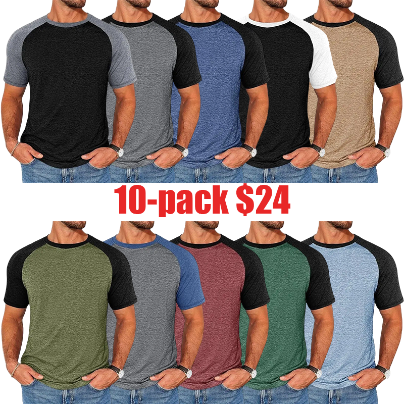 Men's Slim Fit Raglan Baseball T-Shirt – Short Sleeve Crewneck Color Block Workout Tee