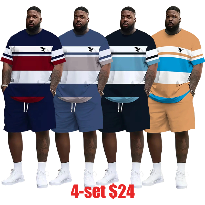 Men's Summer Casual Sportswear Set – Breathable 3D Print Round Neck T-Shirt & Shorts, Knitted Loose Fit Outdoor Leisure Wear