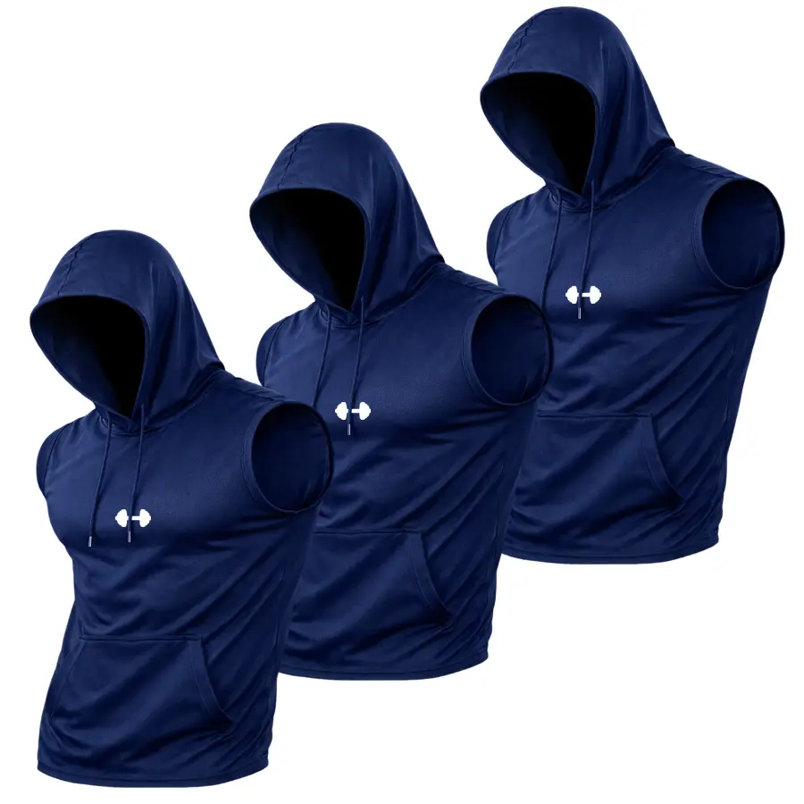 Men's 3-Pack Hooded Sleeveless Vest – Quick-Dry Cooling Workout Top for Streetwear & Running