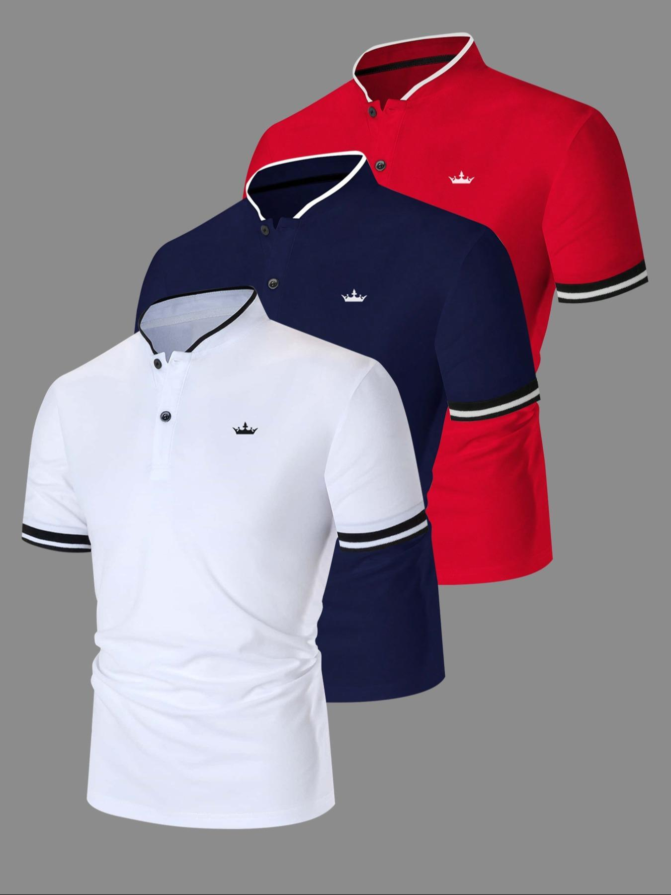 5-Pack Men's Contrast Trim Polo Shirts – 100% Cotton Short Sleeve Half Zip Golf Casual Tops