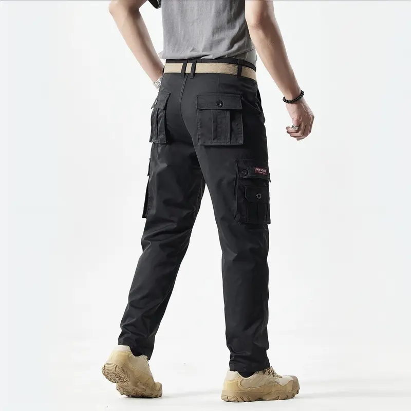 Men's Fitted Utility Khakis – Straight-Leg Solid-Color Multi-Pocket Casual Pants