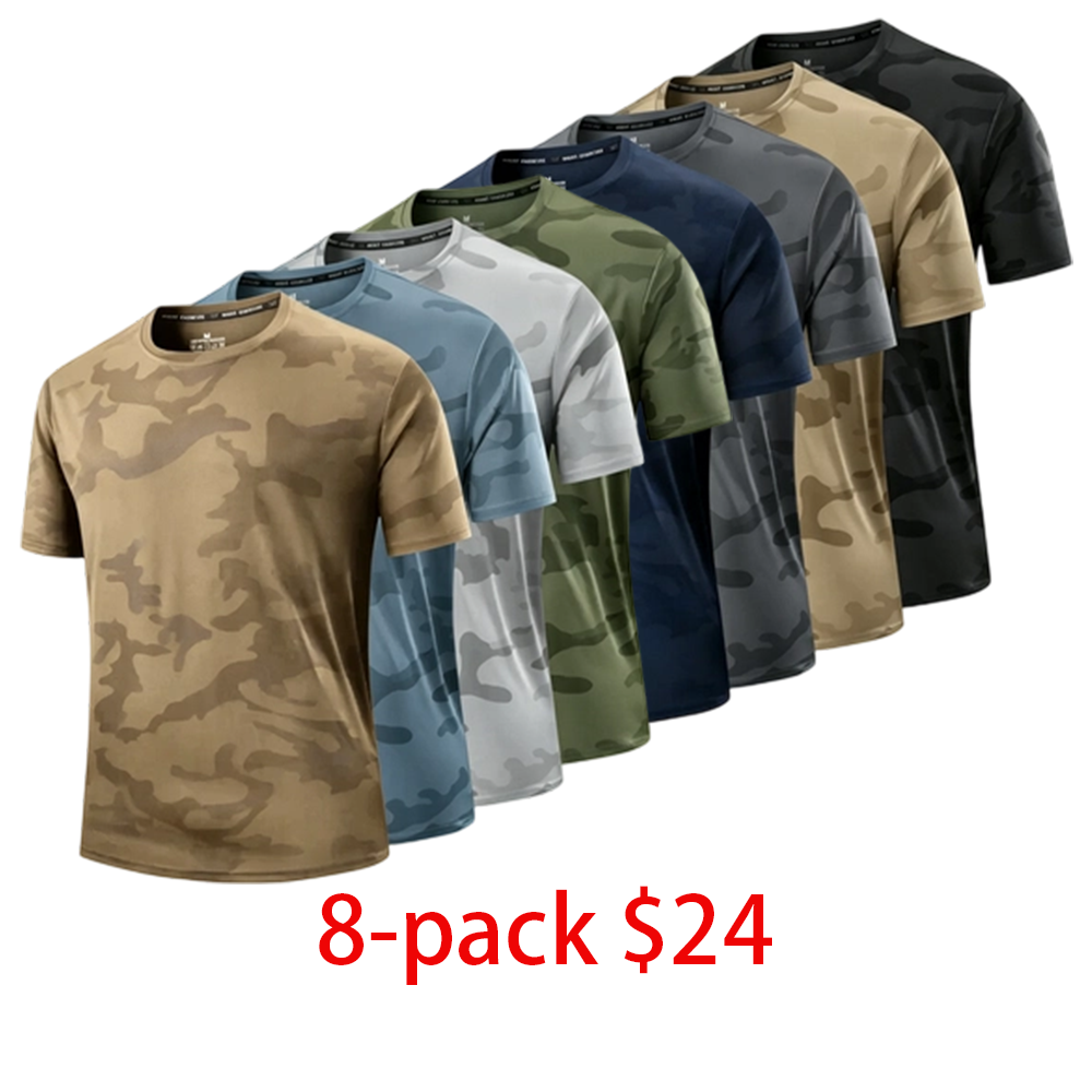 Men's 8-Piece Camouflage Short Sleeve Set – Casual Cool Summer Graphic Tee & Shorts Outfit Menswear