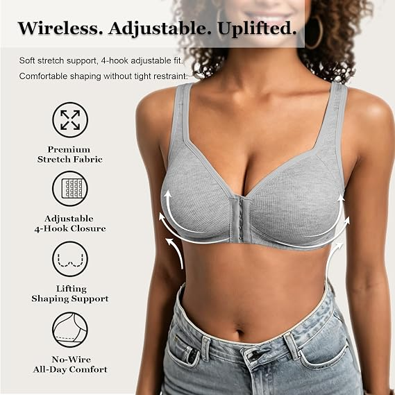 12-Pack Women's Front Closure Bras – Full Coverage Wireless Soft Support Bralettes