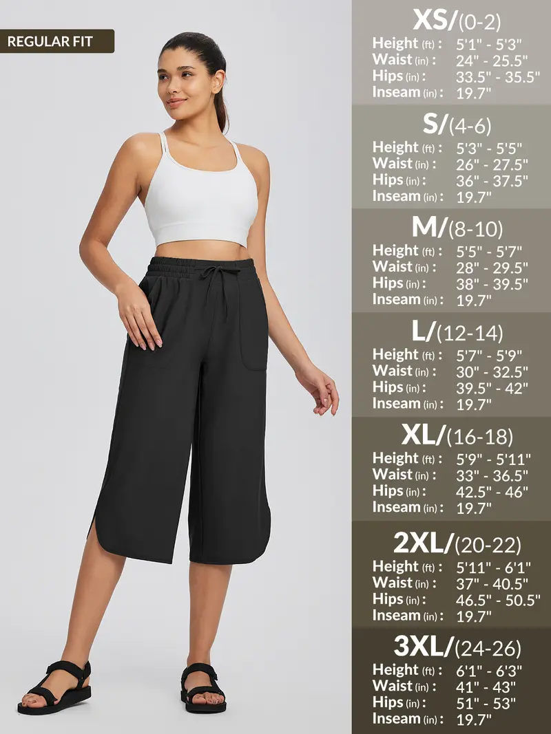 Women's Wide Leg Capri Pants – High Waisted Tummy Control with Deep Pockets, Quick Dry UPF 50+ for Travel & Daily Wear