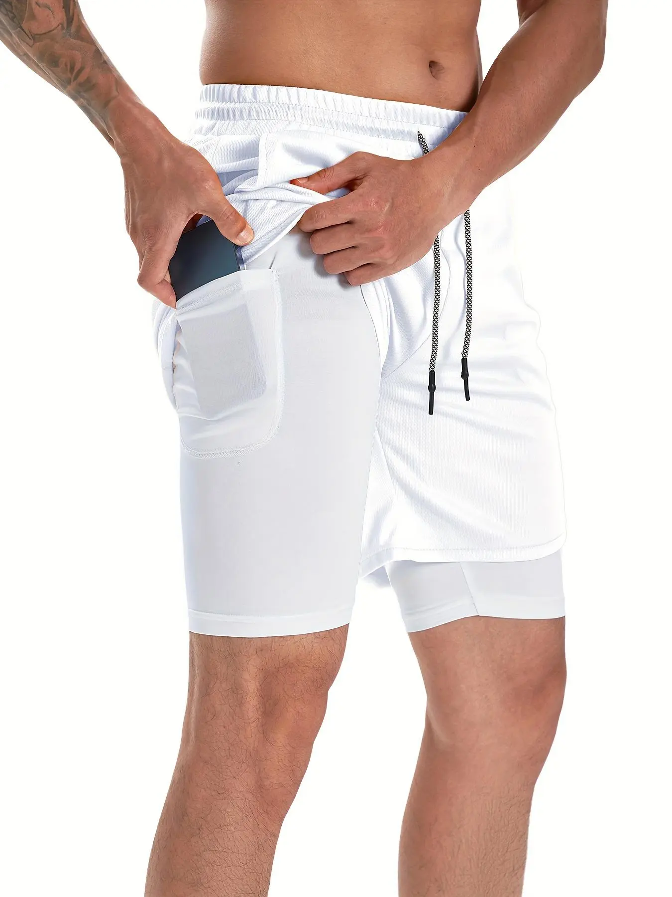 Men's 2-in-1 Drawstring Shorts – Athletic Summer Shorts with Towel Loop & Pockets