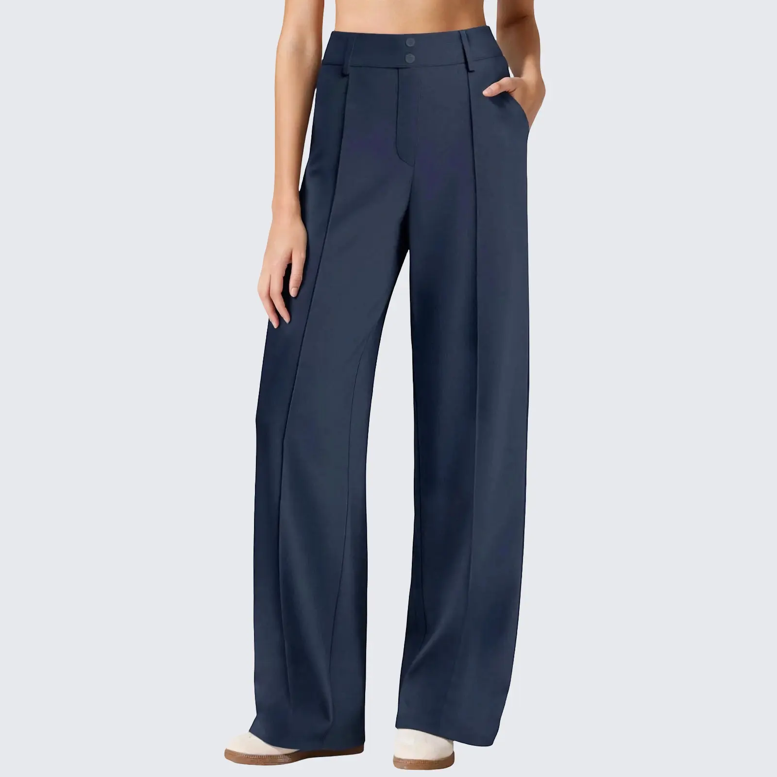 Women's 6-Pack Stretch Dress Pants – High-Rise Straight Leg Lounge Trousers with Pockets
