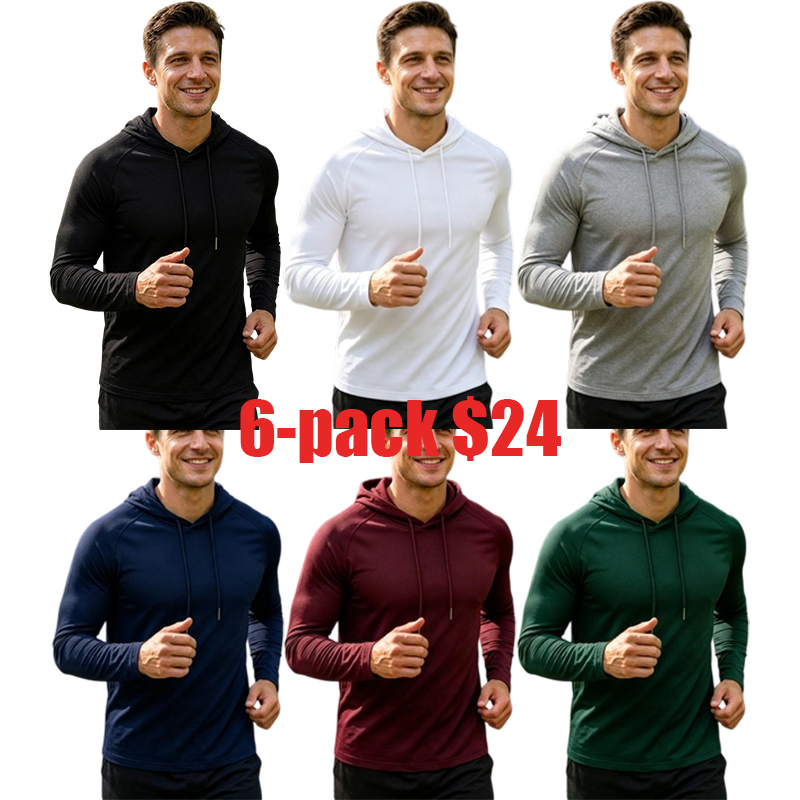 Men's 6-Pack Hooded Sweatshirt – Long Sleeve Pullover Casual Warm Breathable Top for Outdoor & Daily Wear