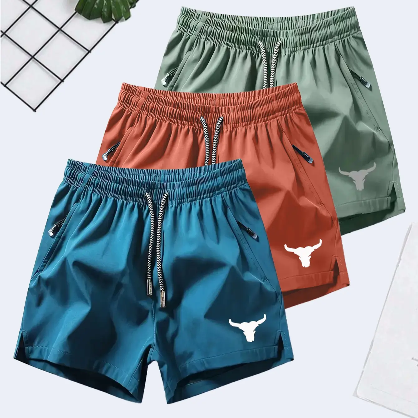 6-Pack Men's 4-Inch Above-the-Knee Cow Head Print Running Shorts – Lightweight Quick-Dry Breathable Gym Training Bottoms