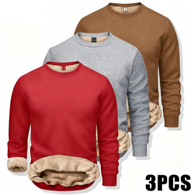 Men's 6-Pack Faux-Fleece Lined Crewneck Sweatshirts – Wind-Resistant Fitted Pullover Tops