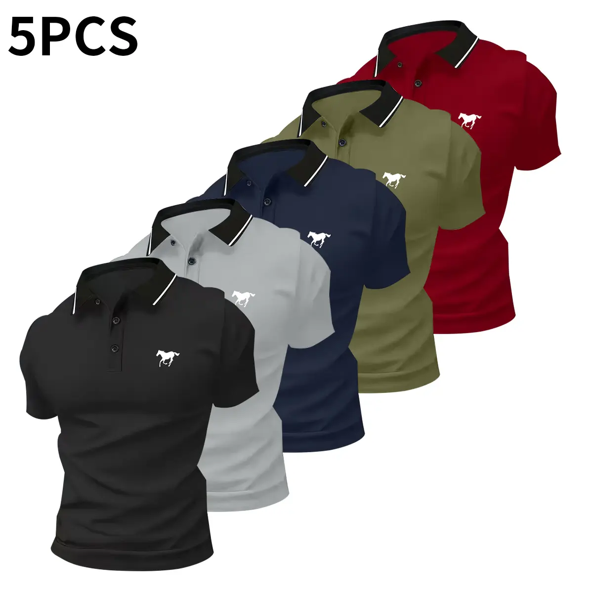 Men’s polo shirt set, casual men’s polo shirt, solid color buttoned basic style