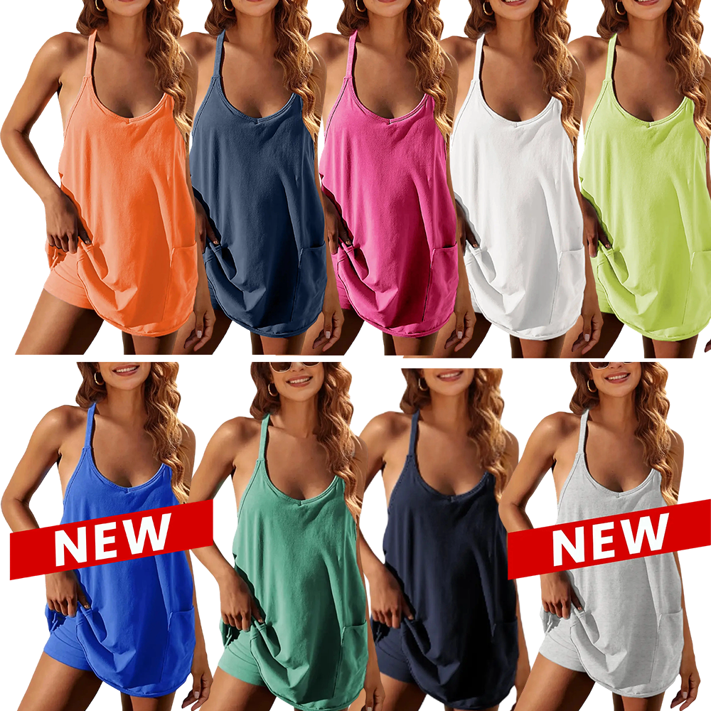 🔥🔥 Last Chance! 9 Pieces for $24.9, Today Only! 🔥Women's Sleeveless Mini Dress with Built-in Shorts – V Neck Spaghetti Strap Sundress, Workout Tennis Dress, Lazy Girl Summer Essential