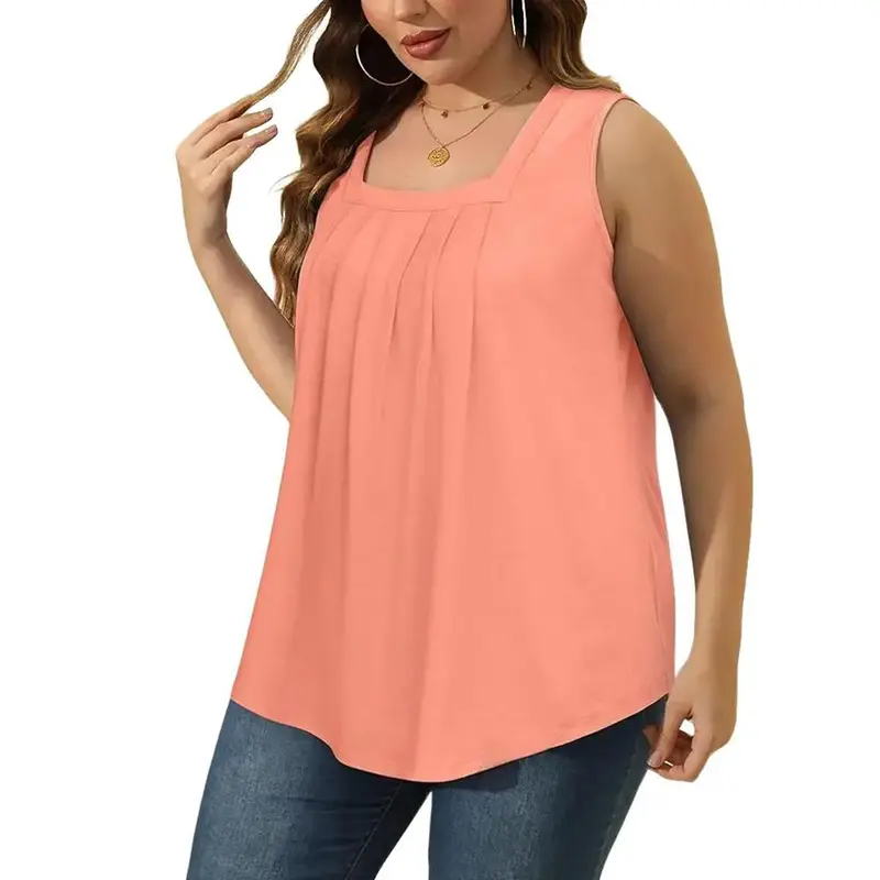 Women's 8-Pack Summer Tank Tops – Loose Pleated Square Neck Sleeveless Tops