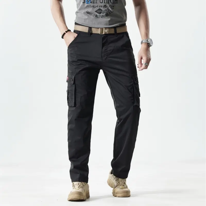 Men's Fitted Utility Khakis – Straight-Leg Solid-Color Multi-Pocket Casual Pants