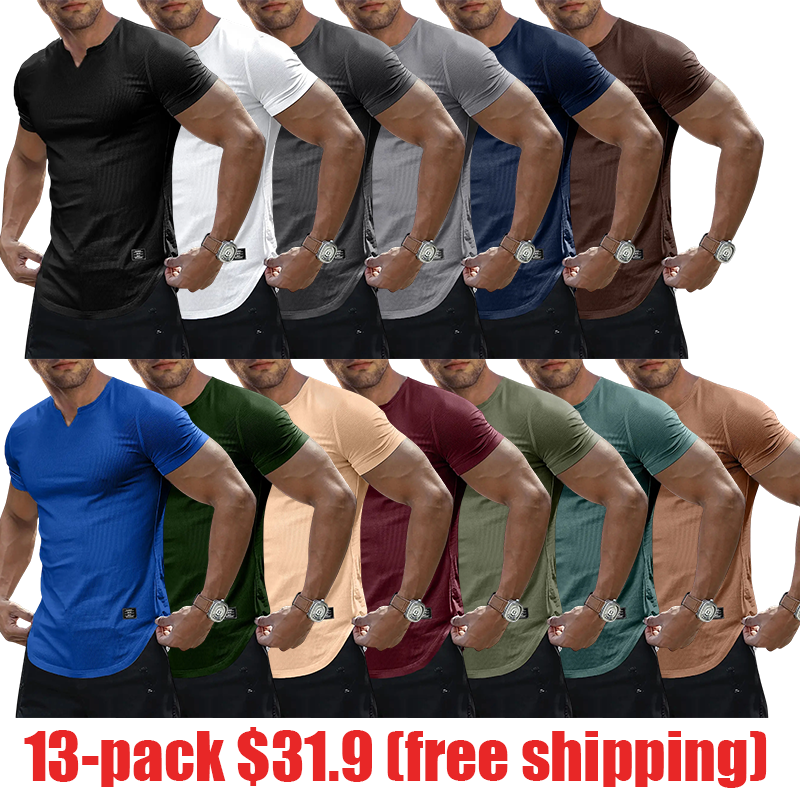 Men's 4-Pack Plain Muscle V-Neck T-Shirt – Slim Fitted Longline Gym Workout Athletic Tee for Daily Outdoor Casual Wear
