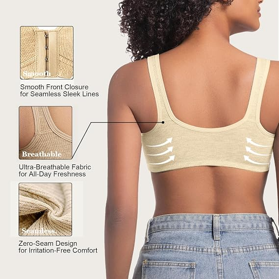 12-Pack Women's Front Closure Bras – Full Coverage Wireless Soft Support Bralettes
