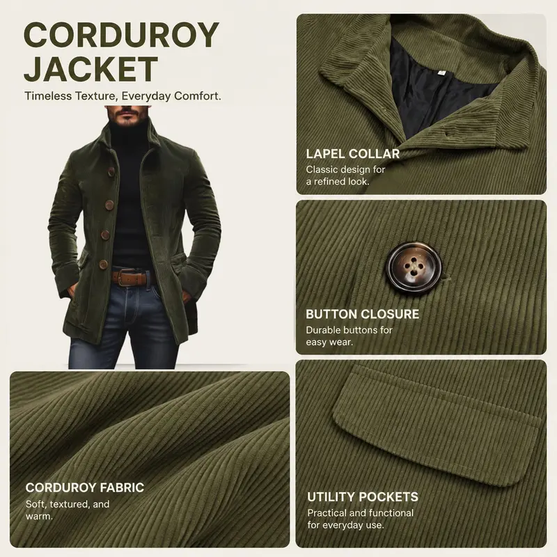 Men's Stand Collar Jacket – Solid Button Cardigan with Pockets for Spring Autumn Casual Wear