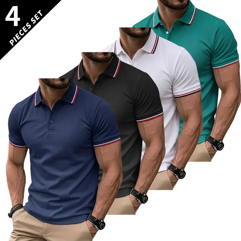 Men's 4-Pack Short Sleeve T-Shirts – Turn-Down Collar Slim Fit Business Casual Undershirt